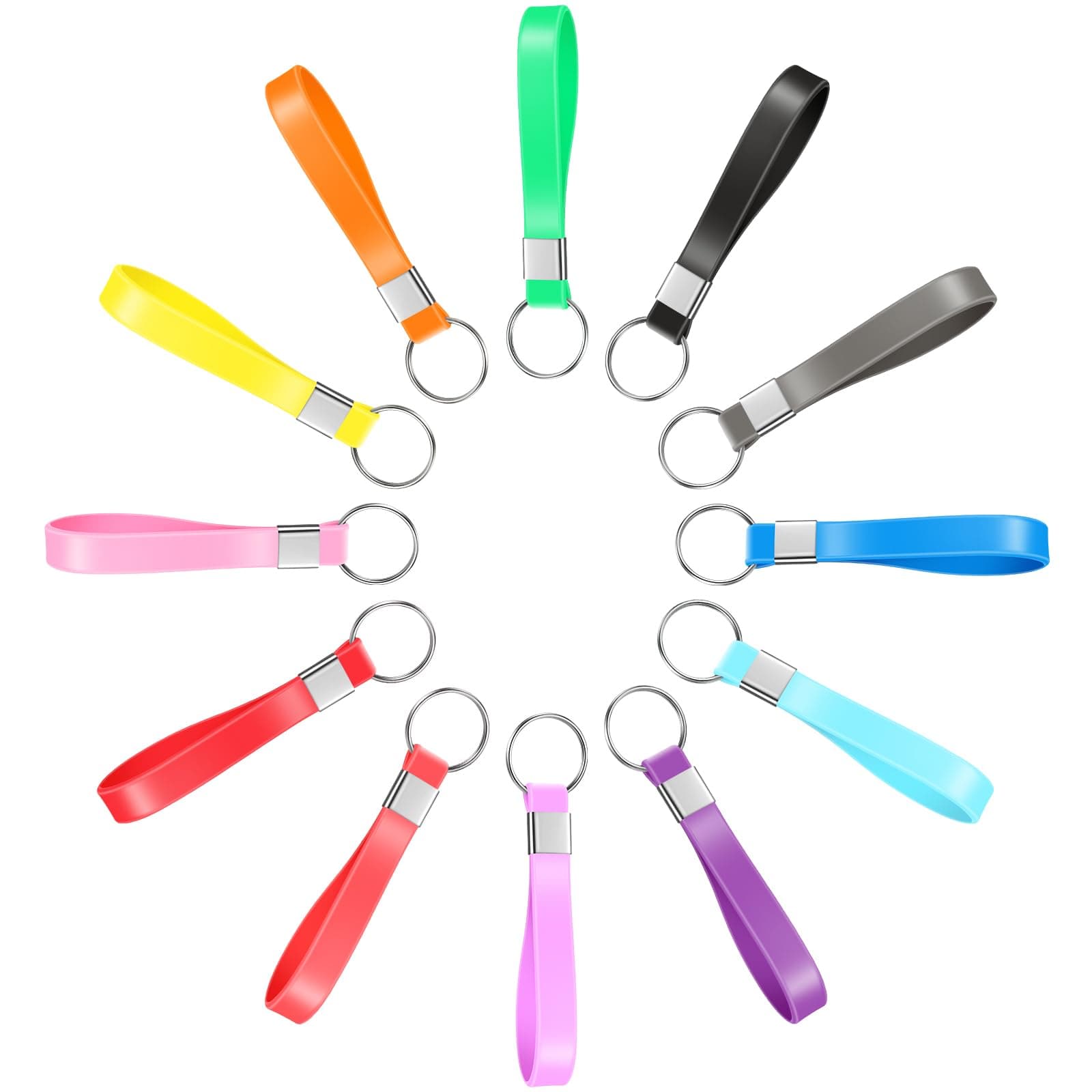 12 Pcs Assorted Colors Key Ring Loops Fob Silicone Rubber Elastic Wristlet Key Chain Heavy Duty Key Rings Keychain Lanyard for Key Identification Art Phone Bag Wraps Exercise Wallet Purse Clutch