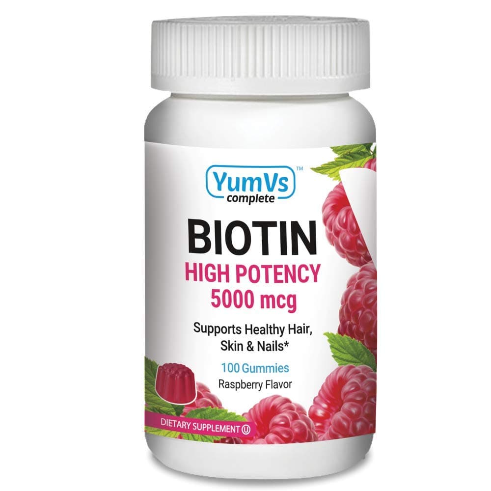 Biotin Gummies – High Potency Biotin Vitamins 5,000 mcg – Natural Raspberry Flavor Hair Vitamins – Kosher Hair Skin and Nails Gummies (100 Count)