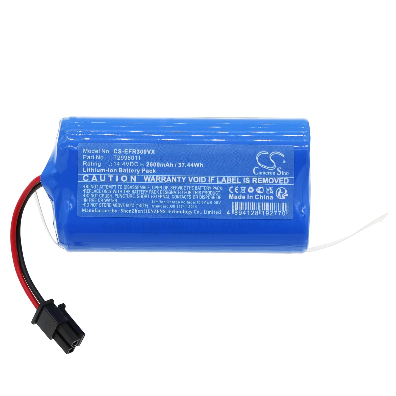 Cameron Sino Battery for Eufy RoboVac LR30 Hybrid+, LR30 Hybrid+, L35 Hybrid+, LR20 PN:Eufy CMICR18650F9M-4S1P, T2996011 2600mAh / 37.44Wh