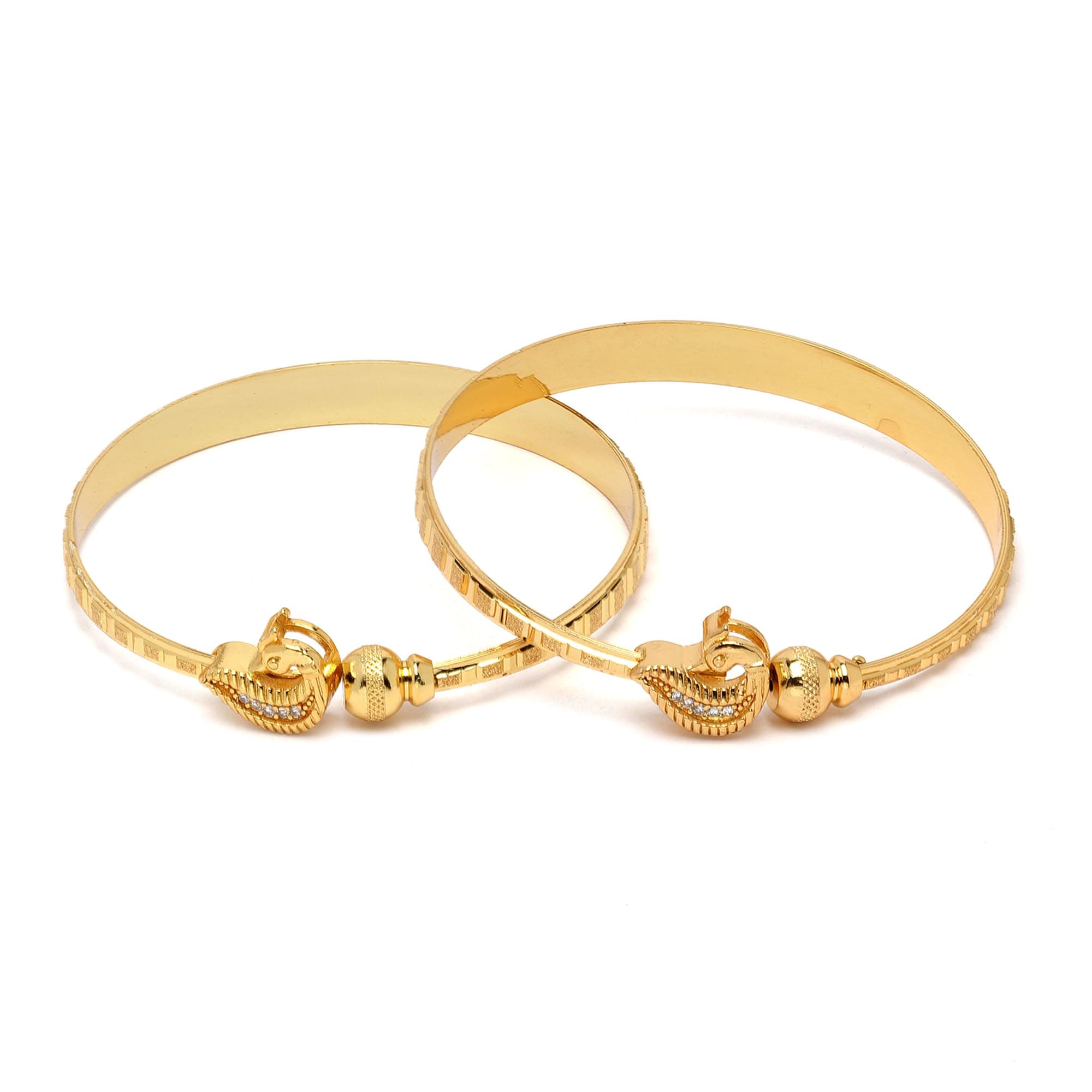 ZENEME Gold-Plated Surreal Splendor Bangle Handcrafted Openable Kada Set of 2 Contemporary Bangles for Women and Girls