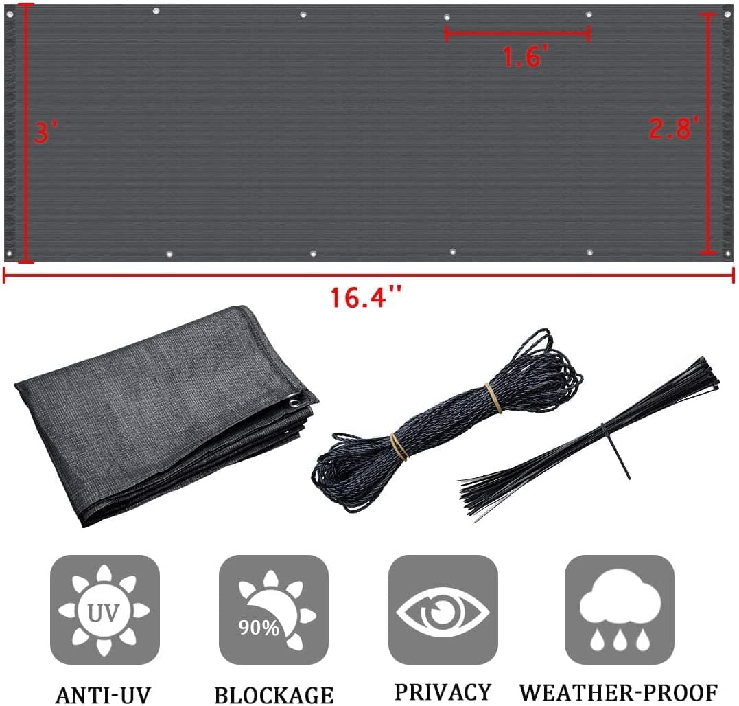 Mofish Balcony Privacy Screen Cover Privacy Screen Balcony Shield Screens Net for Porch Deck Outdoor Backyard Patio Balconys Shading Protection (3'x16.4' Ft,Black)