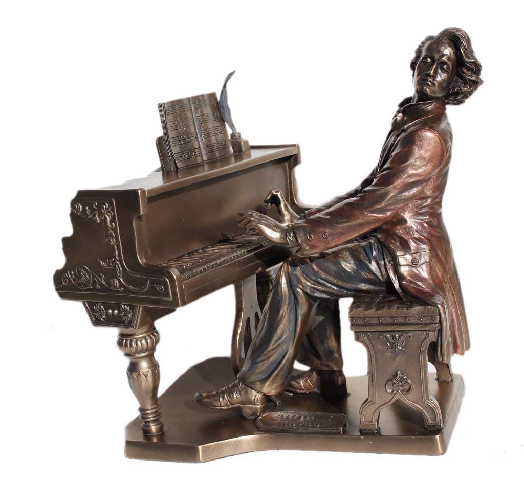 Religious Gifts Polish Music Composer Frederic Chopin Playing Piano 8 3/4 Inch Cold Cast Bronze Figurine Statue