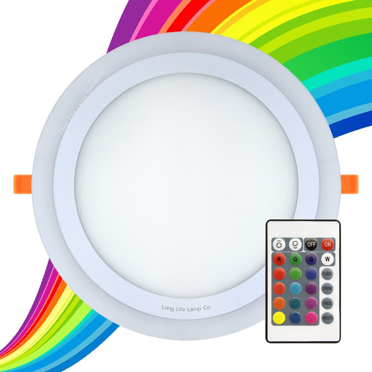 Long Life Lamp Company 18w Round LED Ceiling Mood Light Panel Cool White with 6w RGB Colour Changing Ambient Ring Remote Controlled