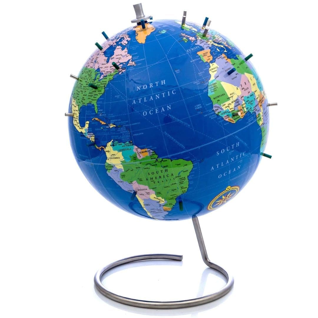 Magnetic World Globe, 10" Magnetic Standing Sphere for Office Desk or Classroom, Perfect Geography Globe with Stand for Home Decoration and Education - Bullseye Office (Blue)