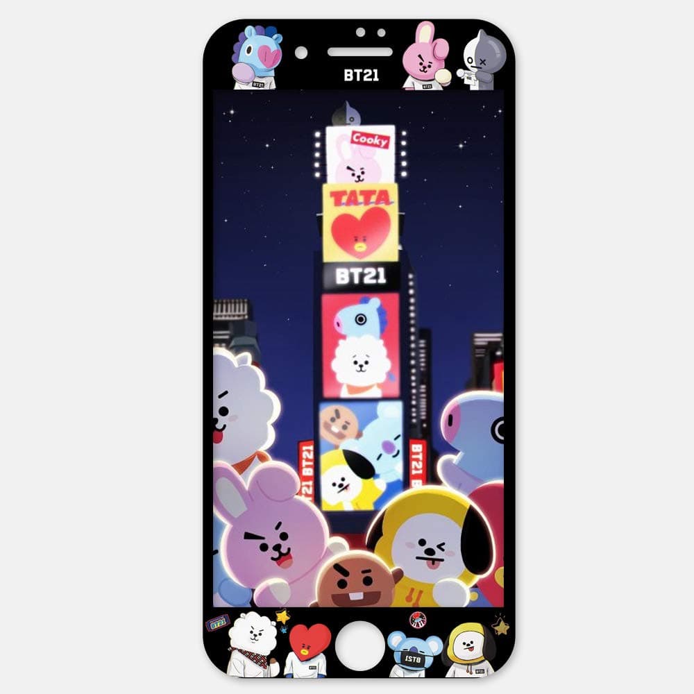 BTS Cell Phone Screen Protector Bangtan Boys TATA Cooky Screen Shatter-Proof HD for iPhone 6 7 8 6s 8plus (2-Black, iPhone 7/8)