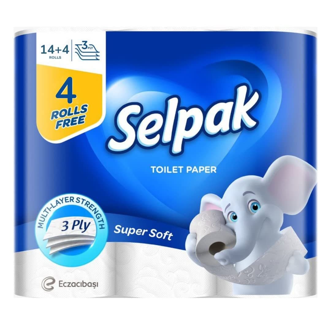 Selpak Super Soft Toilet Paper - 140 Sheets x 3 Ply, Pack of 14+4 Rolls | Cushiony soft Selpak Toilet Paper is perfect for your family's personal hygiene and health