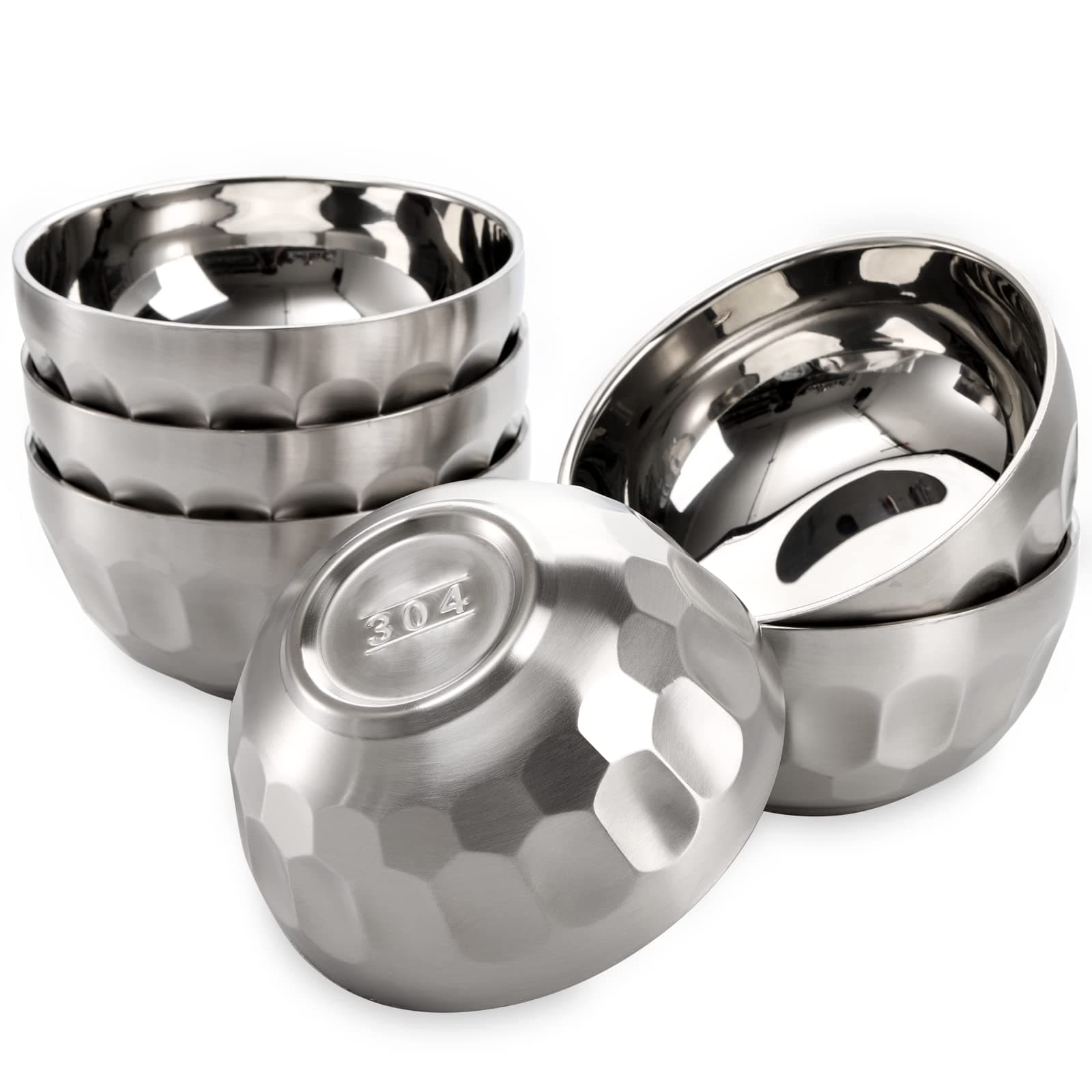 6 Pack 18/8 Stainless Steel Snack & Soup Bowls, 15 Oz Non-slip Double-walled Insulated Set