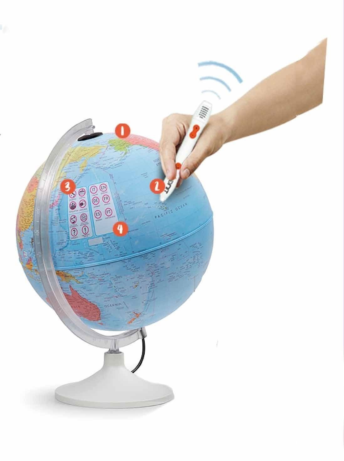 TECNODIDATTICA 8007239978553 30 cm Illuminated Talking Globe with Ting Pen, Blue