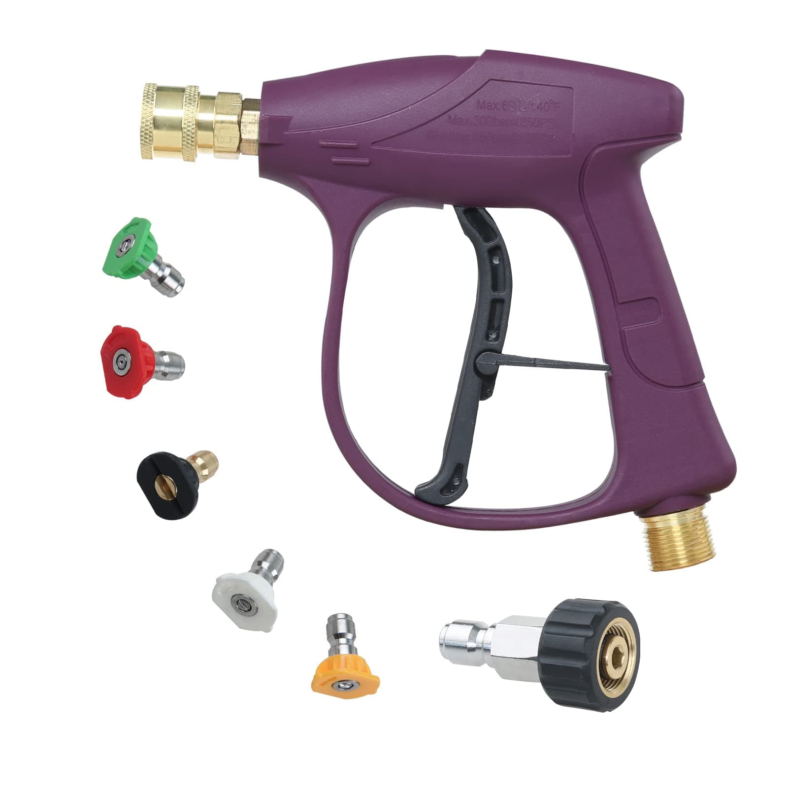 Atmozon High Pressure Washer Gun, 5 Power Washer Nozzles Tips, M22 14 Swivel 3/8" Plug, 3000 PSI, Purple