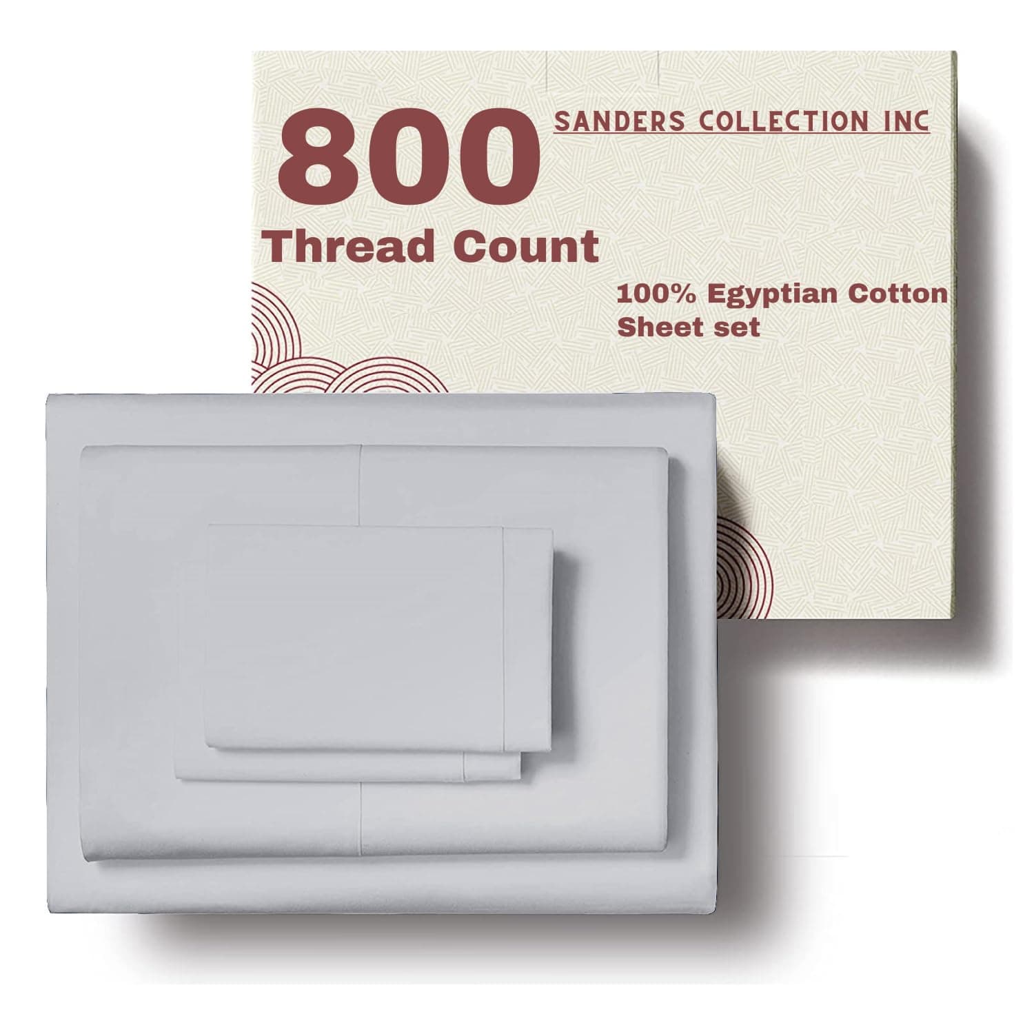 Sanders Collection Inc100% Egyptian Cotton Bed Sheets Set -800 Thread Count 4-Piece Light Gray Solid Sheets Set, Long Staple Luxury Queen Size Fits Mattress Upto 16'' Deep Pocket (Light Gray Solid)