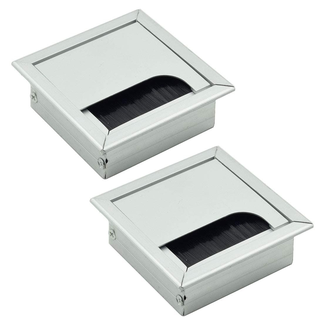 Square Cable Grommet Metal Wire Hole Cover for Computer Desk Table Silver 80mm x 80mm - Pack of 2