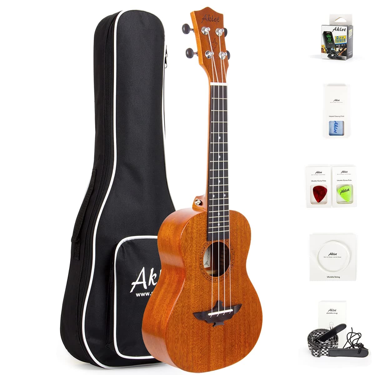 - Ukulele, AKLOT Left-handed Concert Ukelele Solid Mahogany 23 inch for Professional Beginners Adults Kit with Free Online Lesson and Uke Accessories