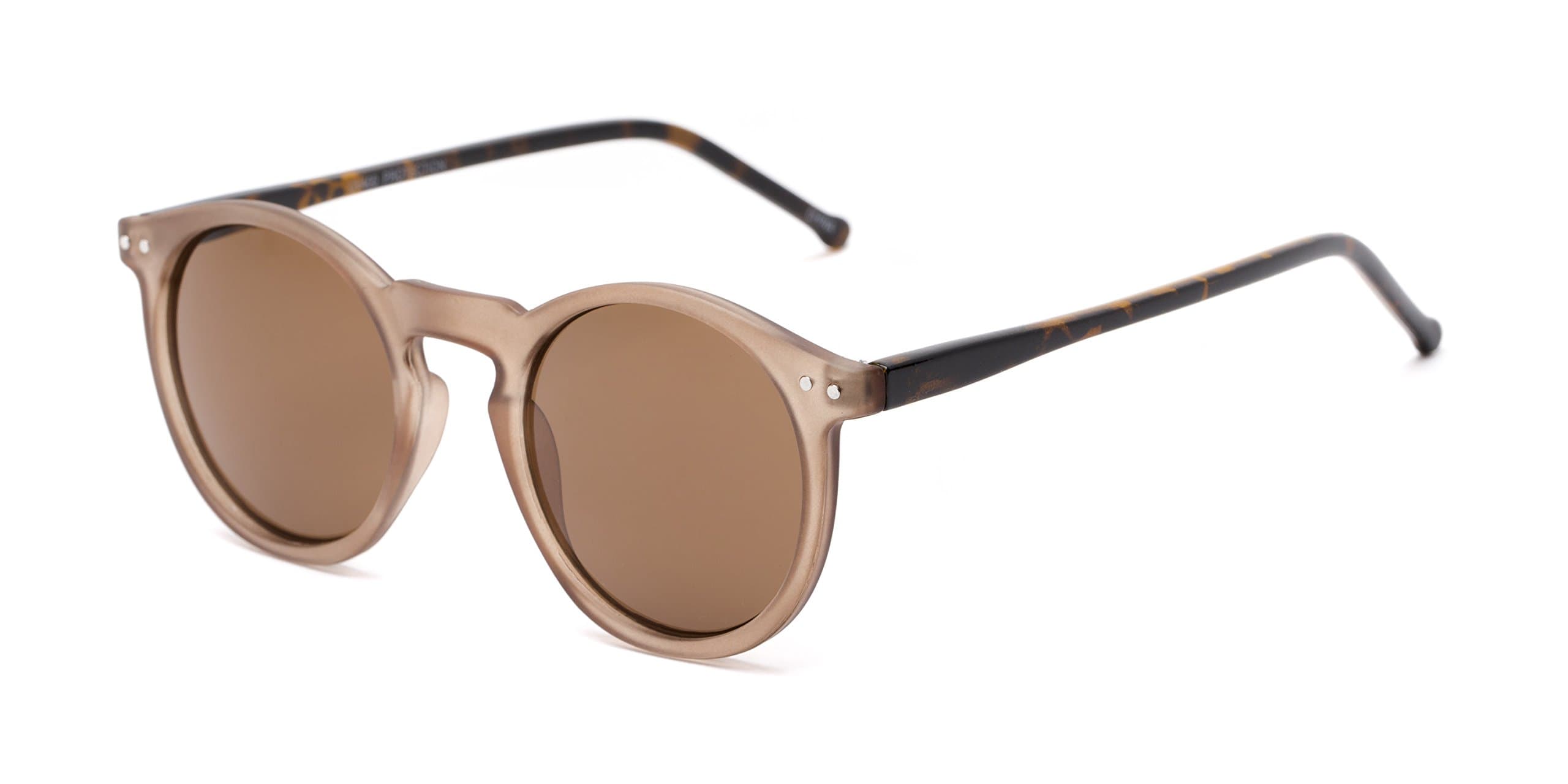 Lincoln, Plastic Round Men's & Women's Full Frame Sunglasses - Brown Frost/Tortoise Frame with Brown Lenses