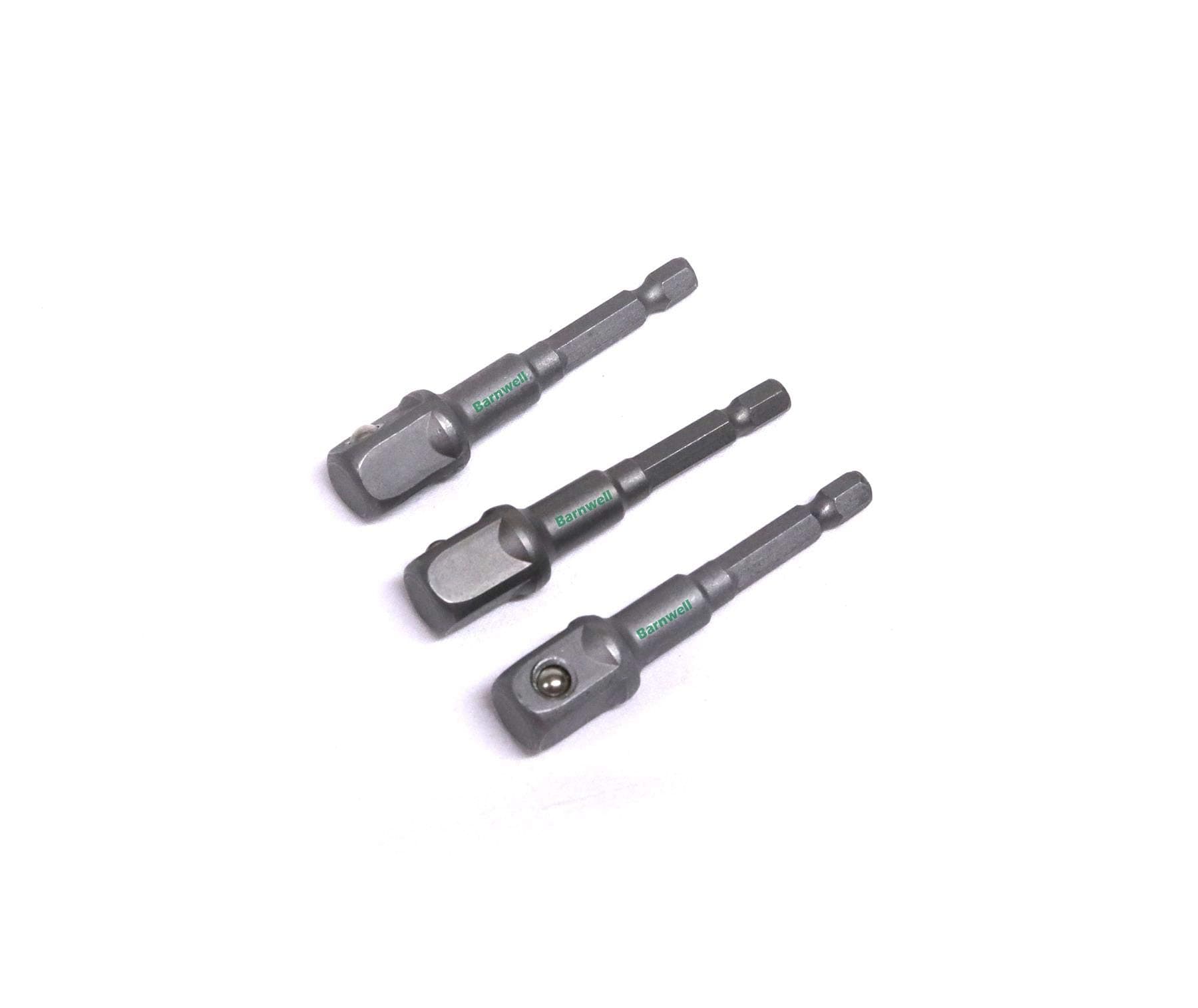 Barnwell Pack of 3 Socket Adaptors 1/2" Square Drive to 1/4" Hex Hexagon Drill Driver