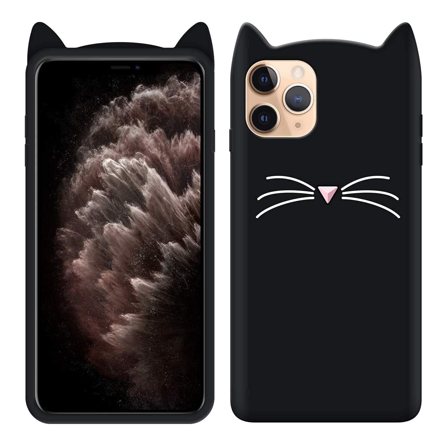 ZETCASE Cat Kitty Case Back Cover for I-Phone 11 Pro Max, Soft Silicone Billi Ear Design Girls Mobile Cover Phone Case for I-Phone 11 Pro Max - Black