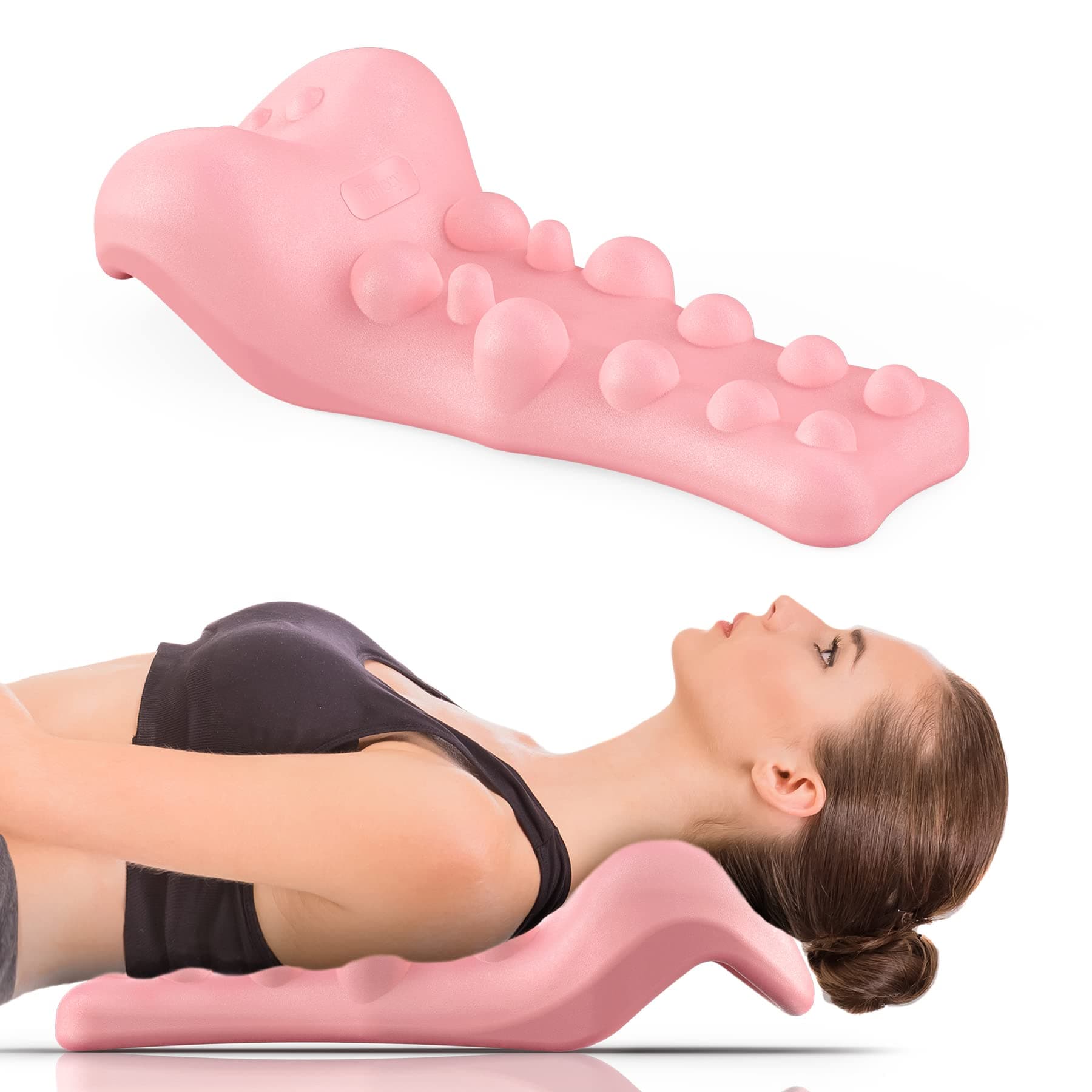 Neck and Shoulder Relaxer with Upper Back Massage Point, Cervical Traction Device Neck Stretcher for TMJ Pain Relief and Cervical Spine Alignment Chiropractic Pillow (Pink)
