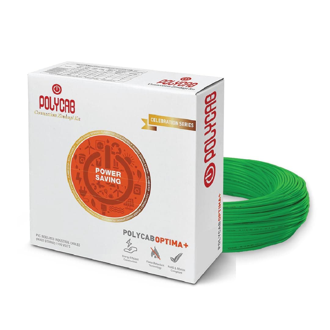 Polycab OPTIMA+ 1.5sqmm 90M coil | Flame Retardant | Lead free | 99.97% high purity copper | Rodent protection | PVC insulated housewire [Green]