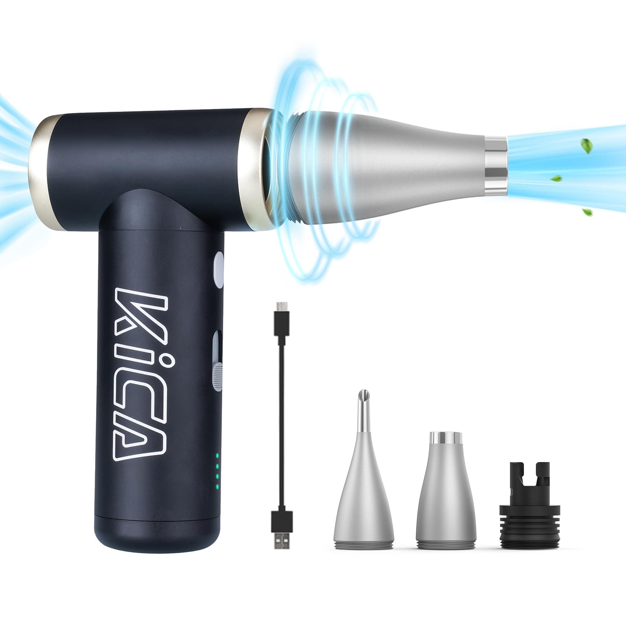 - KiCA Electric Air Duster - Jet Fan 2S Rechargeable Air Duster, 117000RPM Brushless Motor, Metal Shell, 56 MPH Wind Speed, Jet Dry Blower for Keyboard, PC, Car & Home Cleaning (Black)