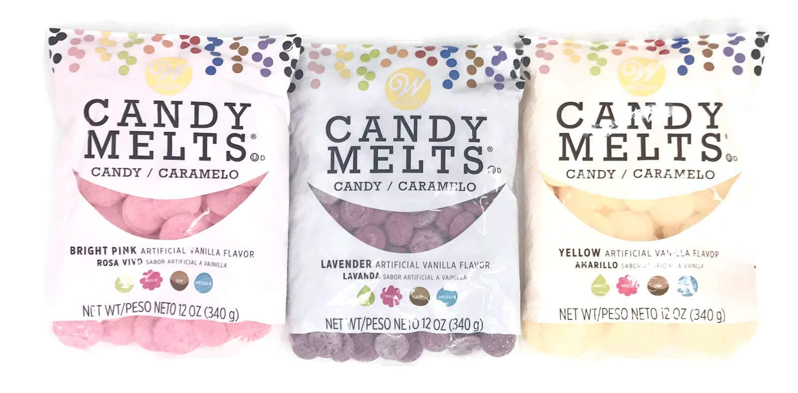 Wilton Candy Melts Set of 3 Colors - Yellow, Lavender and Pink, 12 Ounces Each