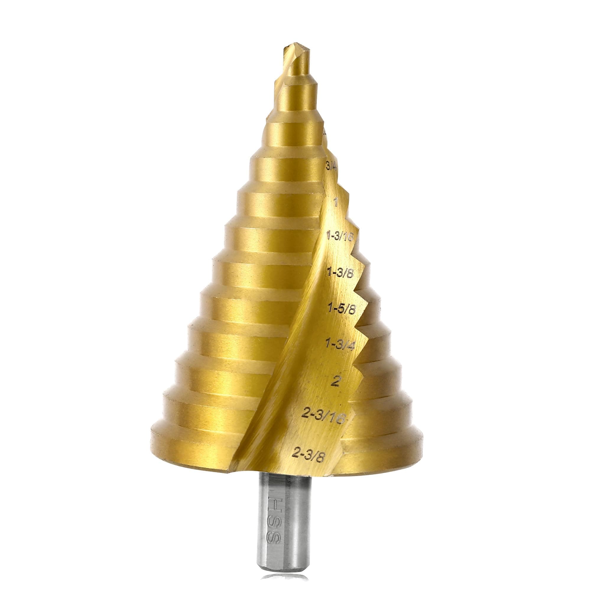 HSS Spiral Groove Step Drill Bit, 12 Steps High-Speed Steel 1/4" to 2-3/8" Drill Bit for Stainless Steel, Aluminum, Plastic, and Wood, Large Multiple Hole Stepped Bit