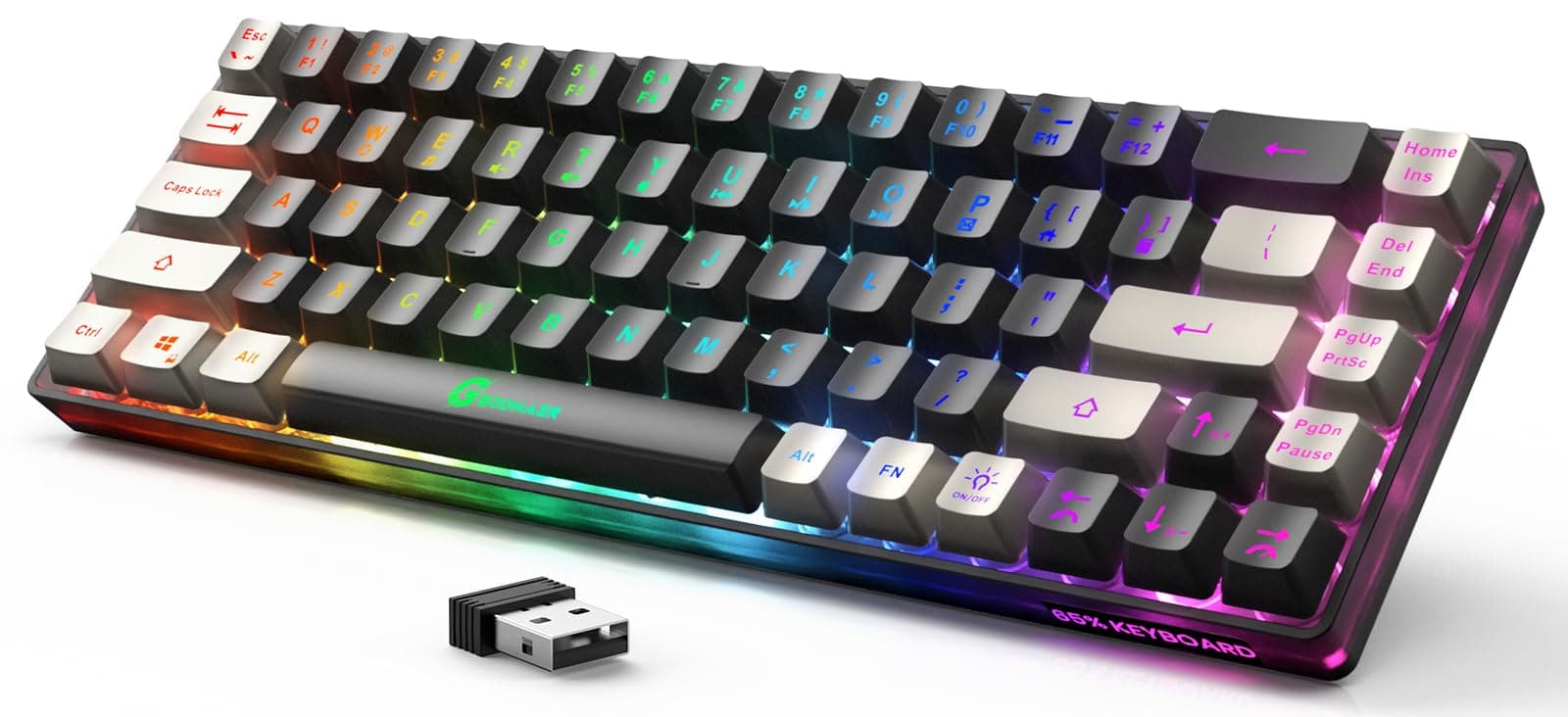 Wireless Gaming Keyboard, 65% Rechargeable, Backlit, 68 Keys, Ultra-Compact, Anti-Ghosting, Wireless for PC, Laptop, Windows