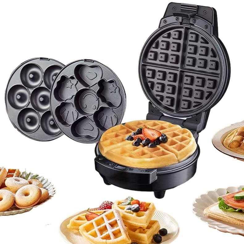 Donut Maker, 3 in 1 Electric Waffle Sandwich Machine,Cartoon Snack Cake with 3 interchangeable Removable Non Stick Plates, Detachable Dessert Toaster, Perfect for Breakfast