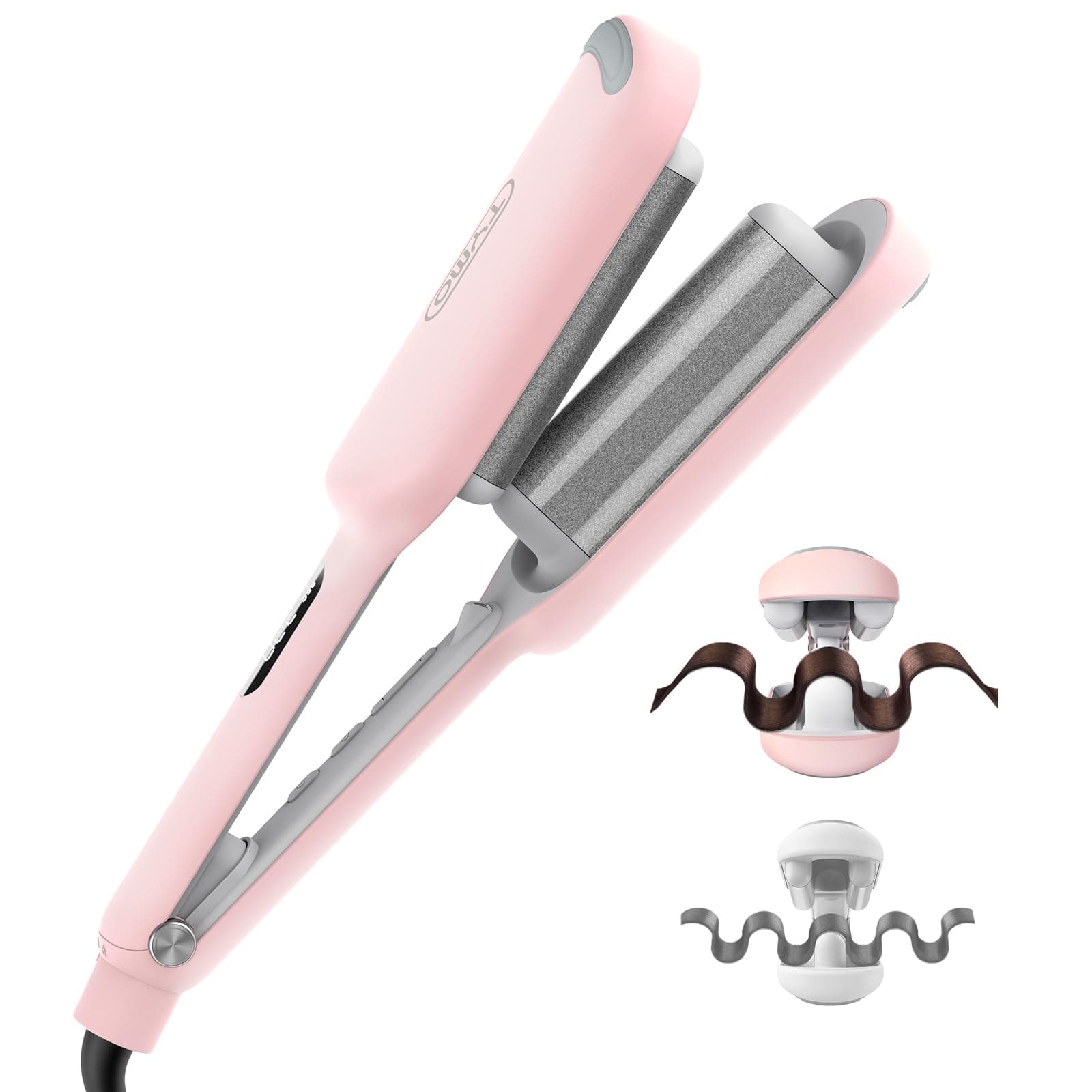 ROVY Hair Waver Crimper - Hair Curler, Deep Waver Curling Iron, Ionic Curling Wand with Ceramic Tourmaline Barrel for Women, Anti-Scald, Quick & Easy, Dual Voltage, Pink 32mm