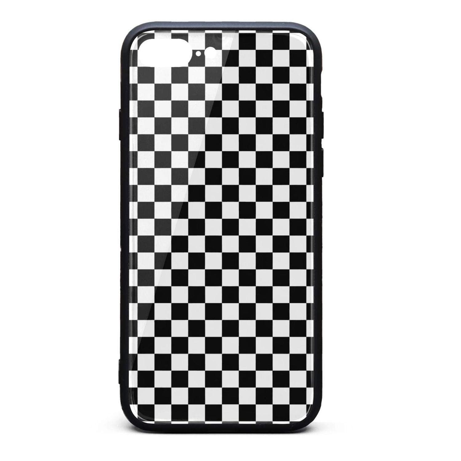 Kaiui Aidof iPhone 8 Plus Case, iPhone 7 Plus Case 9H Tempered Glass Back Cover Anti-Scratch Black and White Checkered Protective Phone Cover Compatible with iPhone 7 Plus/iPhone 8 Plus