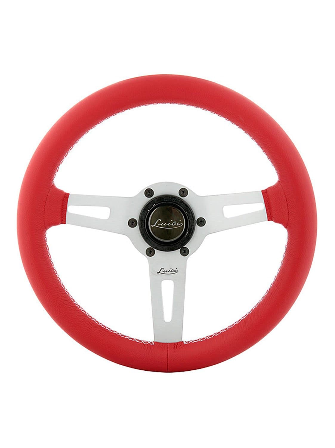 Luisi Italy Sharav 310 Racing Vintage Steering Wheel 310 mm 12.4 inch Red Leather Silver Spokes Handcrafted In Italy 23151/05