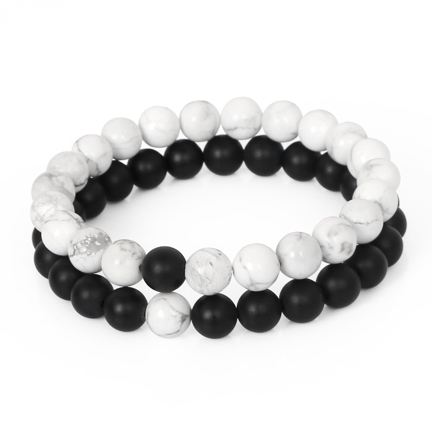 LOLOJ Yin Yang Distance Couple Bracelet 8mm Beads Black Matte Agate & White Howlite