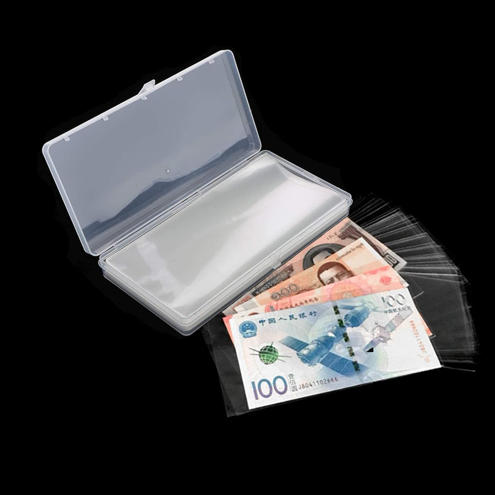 Kangkang 100pcs Paper Money Album Banknotes Currency Collection Sleeves Protector Bag with Storage Box