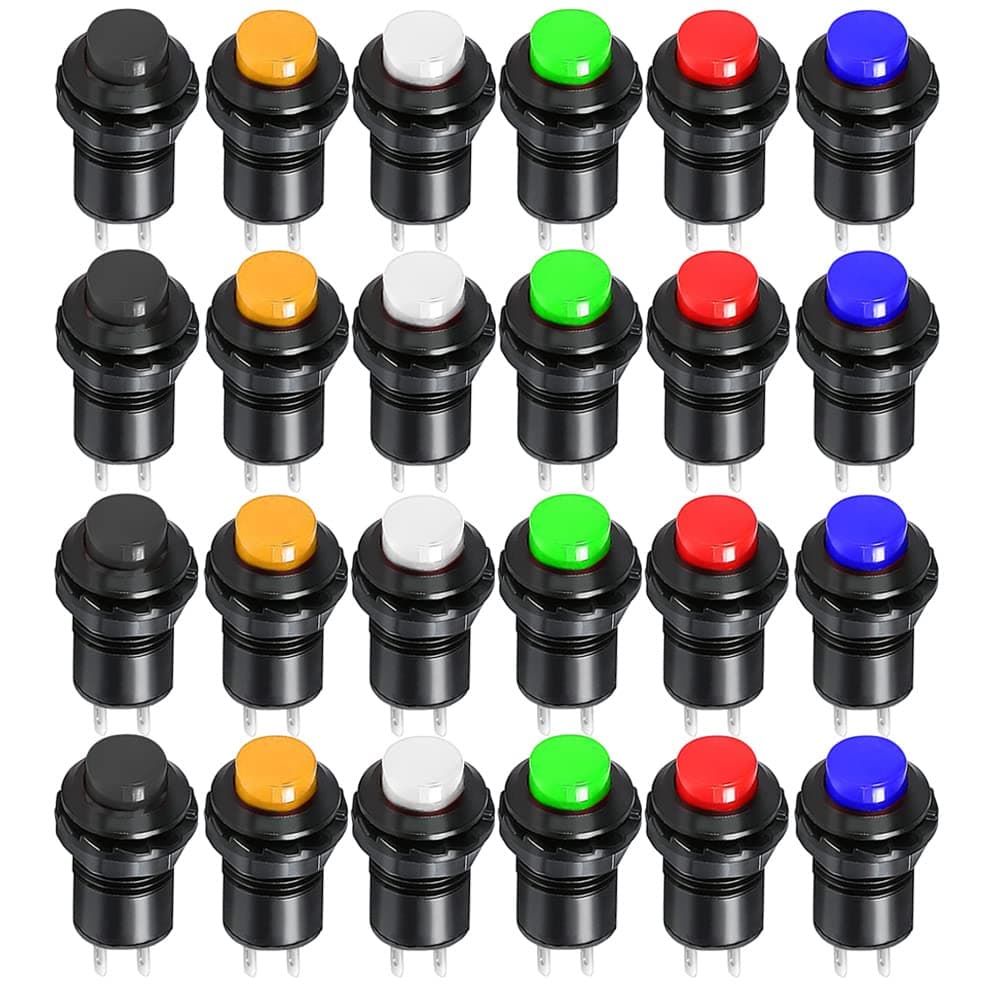Gebildet 24pcs 12mm Momentary Push Button SPST ON/OFF AC 250V/1.5A 125V/3A, Lockless Mini Round Button for Car Trumpet, PC, Table Lamp, Home Doorbell