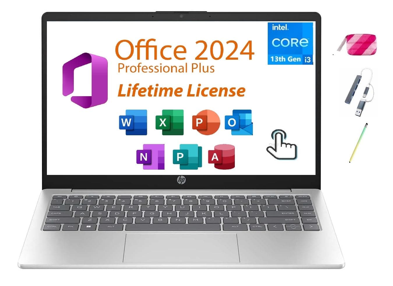 HP 15.6" Touchscreen Laptop, Lifetime Office 2024, Intel 13th Core i3-1315U(Beats i5-1135G7), 16GB RAM, 512GB PCIe SSD, Ai Copilot, Long Battery Life, Type C, Windows 11 Pro,W/BTP Bundle