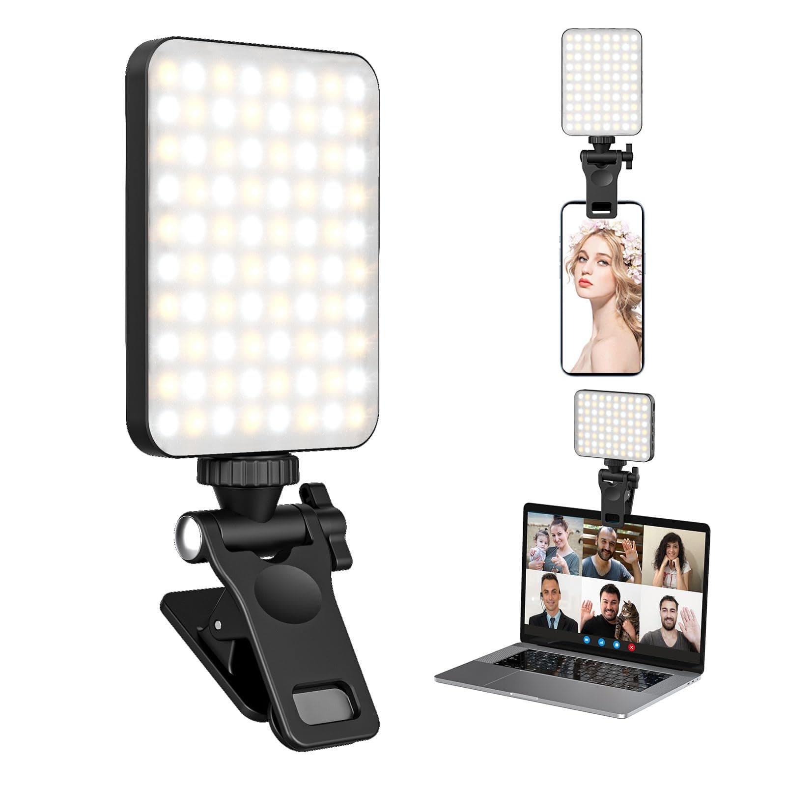 XINBAOHONG Rechargeable Selfie Light, Clip Fill Light for Phone Laptop Tablet Portable Light for Video Conference Live Streaming Zoom Call Makeup Picture (Black)