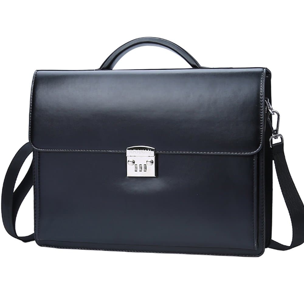 Arakan Business Man Bag Theftproof Lock Leather Briefcase For Man Fashion Handbag (Black)