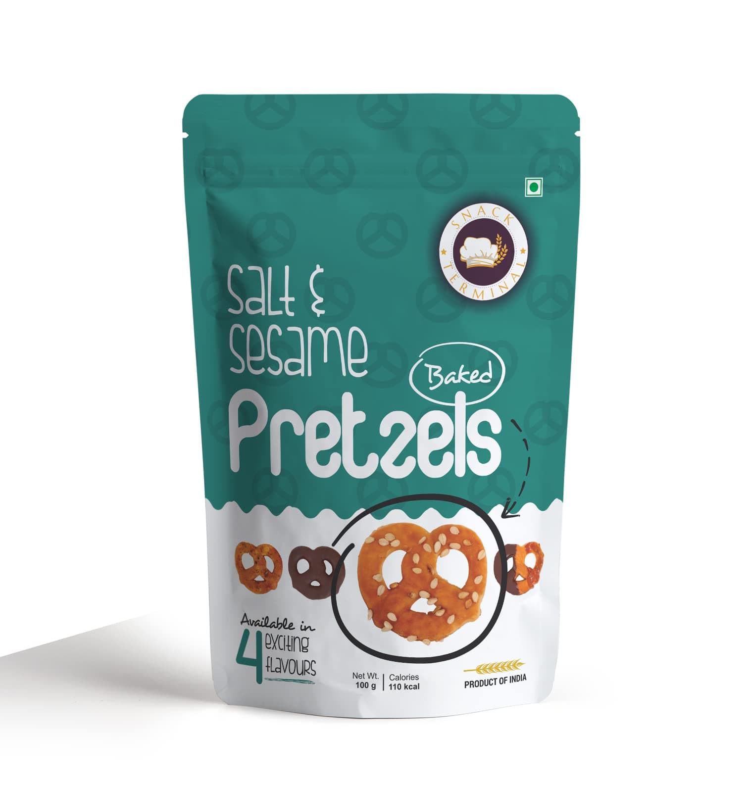 Snack Terminal Salt & Sesame Pretzels - 100 Gm | Gourmet Healthy Snacks | 100% Baked Ragi Treats | Perfect for Kids & Breakfast | International Delight