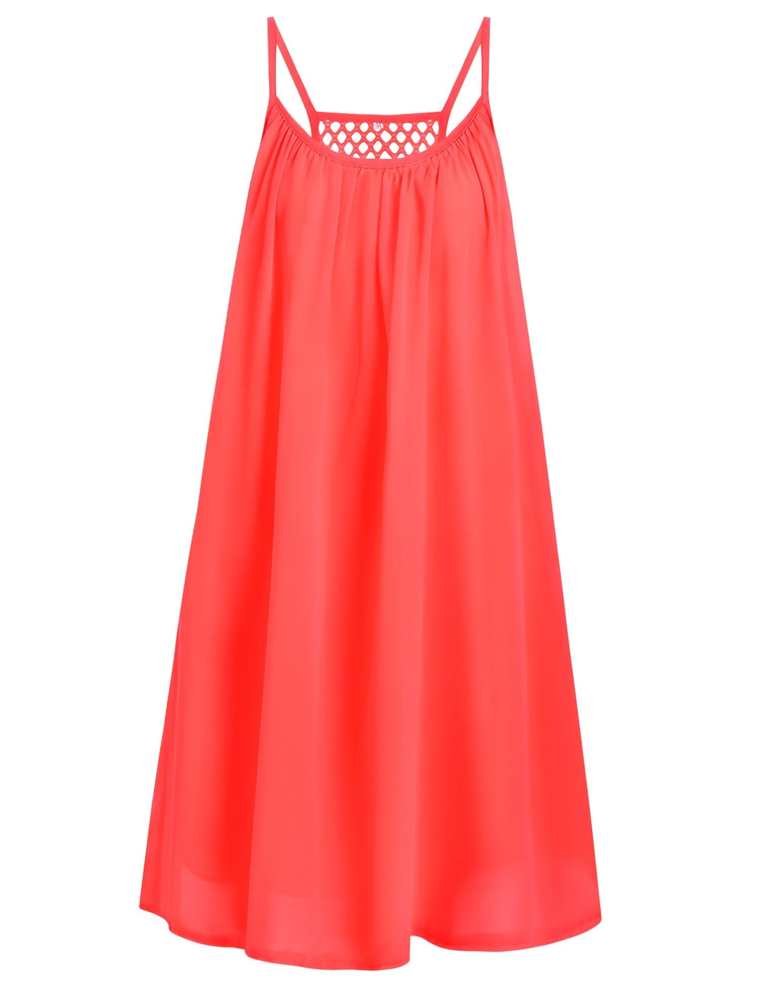 Preferhouse Women's Summer Casual Dress Spaghetti Straps Sundress Hollow Out Back Coral Pink S