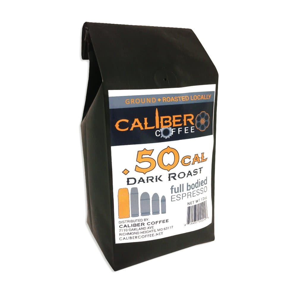 Caliber Coffee, Ground - Drip Grind 12 Ounce Bag (.50 Cal Dark Roast Full Bodied Espresso)