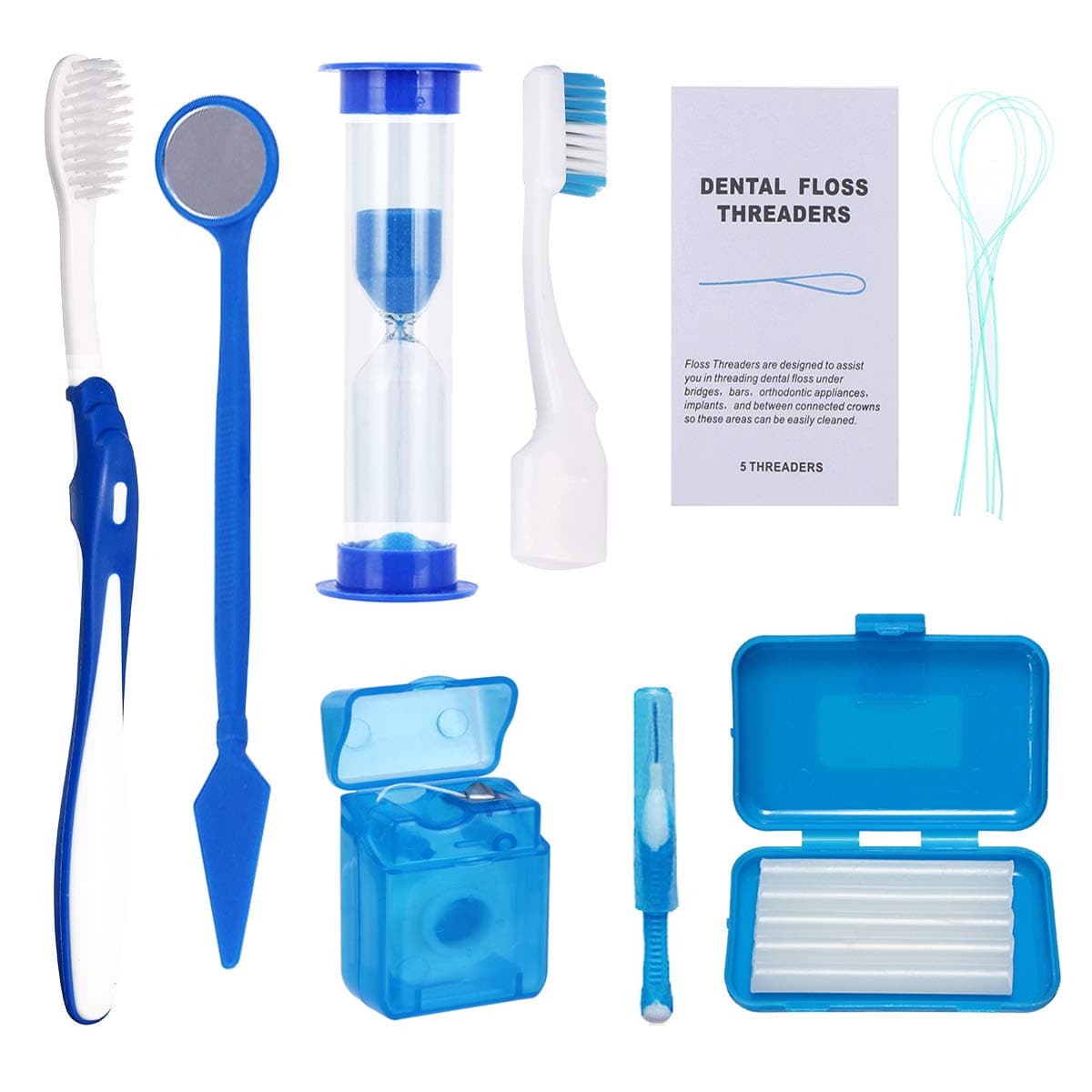 Braces Cleaning Kit for Teeth, Portable Orthodontic Toothbrush Kit Oral Care Dental Travel Kit - Interdental Brush Dental Wax Dental Floss Toothbrush Box (Blue)