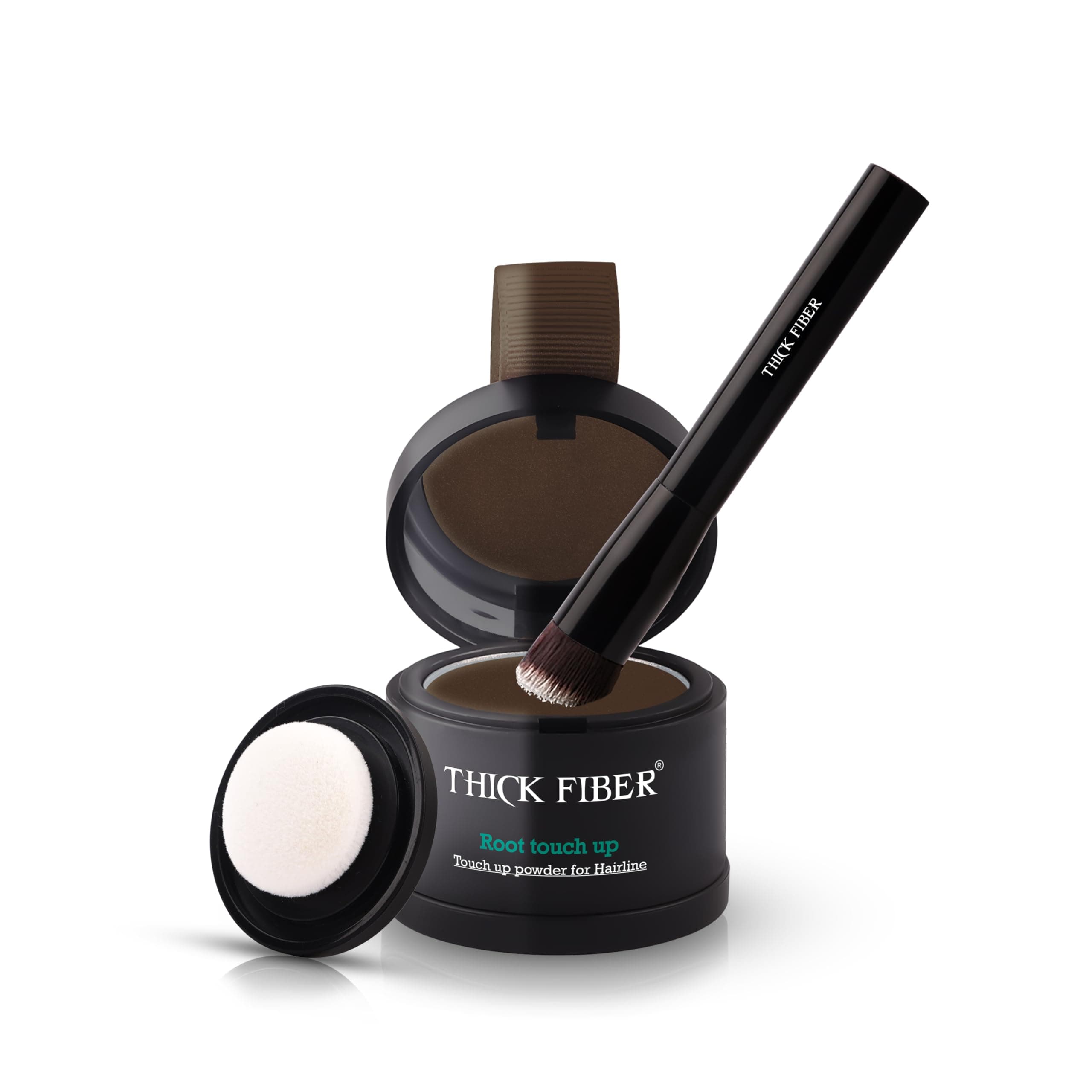THICK FIBER Root Touch Up & Hairline Powder with Precise Brush for Grey Root Coverage & Thin Hair (Dark Brown, 4g) – Water & Sweat Resistant – Hair Loss Concealer for Women, Bald Spots & Hair Fill-In