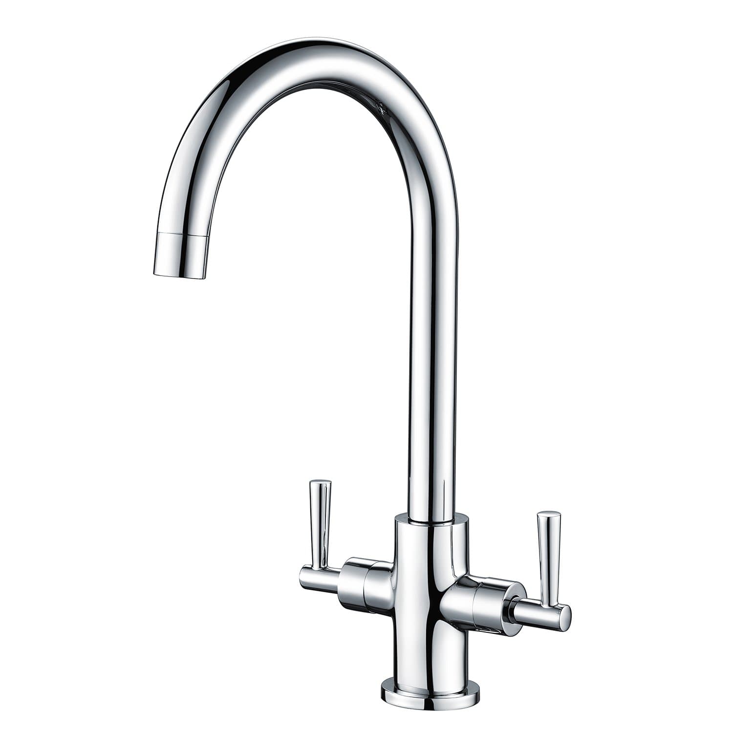 Hapilife Kitchen Sink Mixer Tap Monobloc Dual Lever Chrome 360° Swivel Spout Mono Kitchen Mixer Taps 1 Hole Twin Lever Sink Tap Stainless Steel