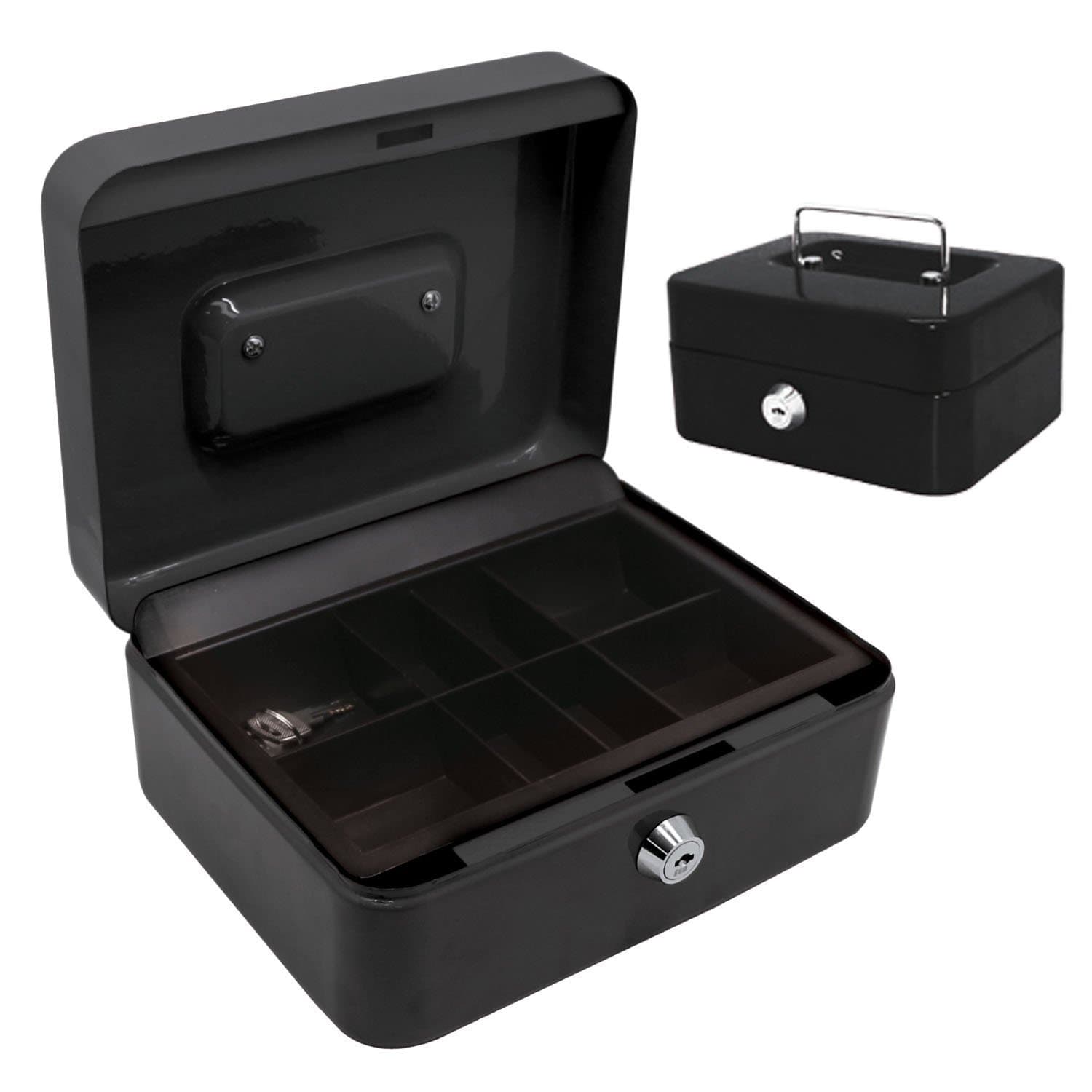 Bond Hardware® 10" Black Steel Petty Cash Box Money Box Money Bank Safe Deposit Tin