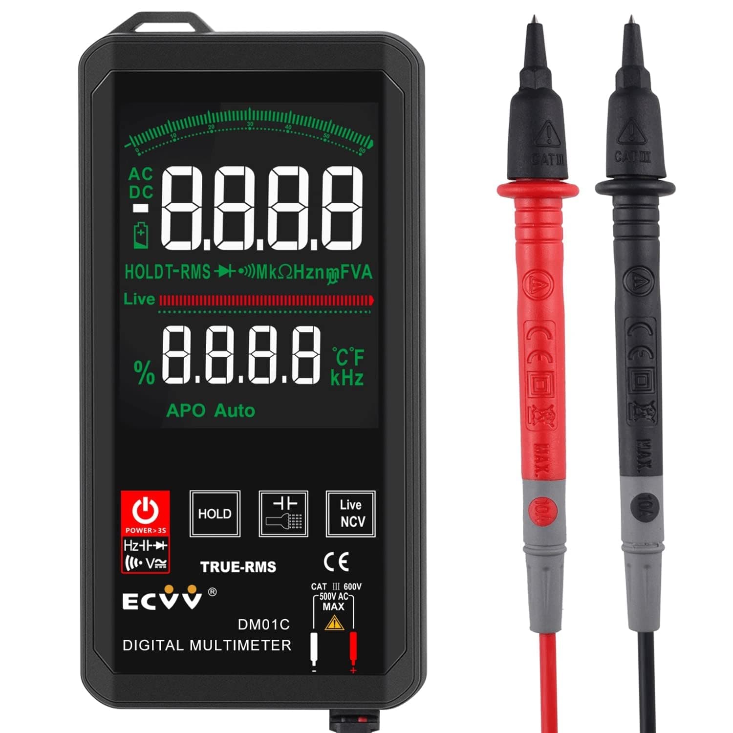 6000 Counts Touch Digital Multimeter Color Display Auto Recognition Mini Ncv Handheld Multimeter 1000V Dc Voltage Meter Large Screen Universal Meter (Colorful)