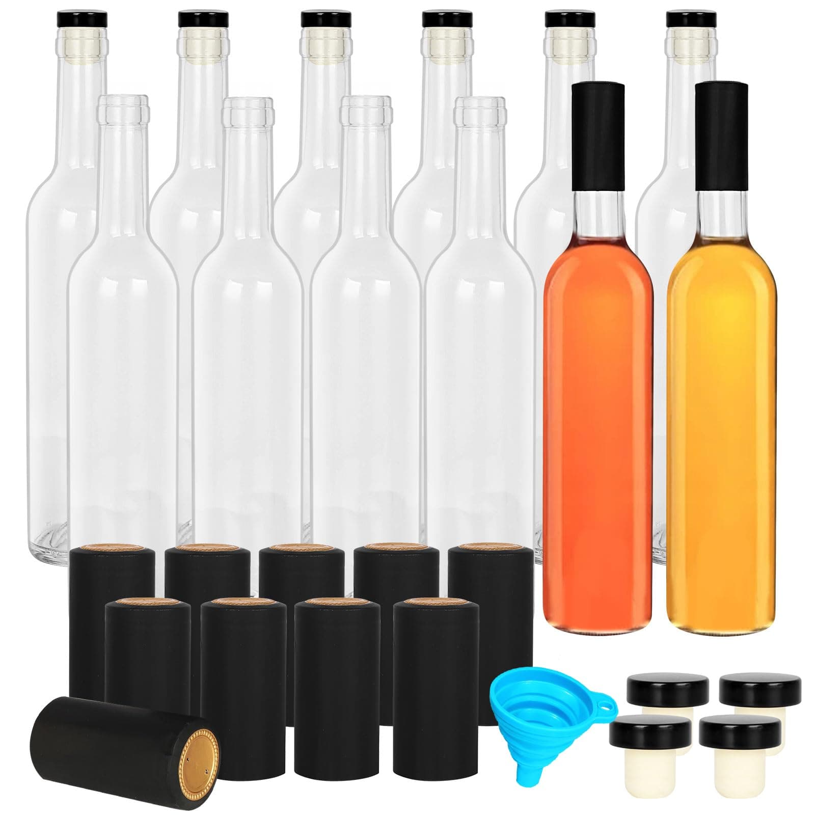 DHSBTLS 12 Pack 500 ml/16 oz Clear Glass Bottles With Cork Lids & Seal Shrink Capsules Caps,Home Brewing Wine & Juicing Bottles For Bordeaux Wine,Beverage, Sparkling Wine,Kefir,Decor