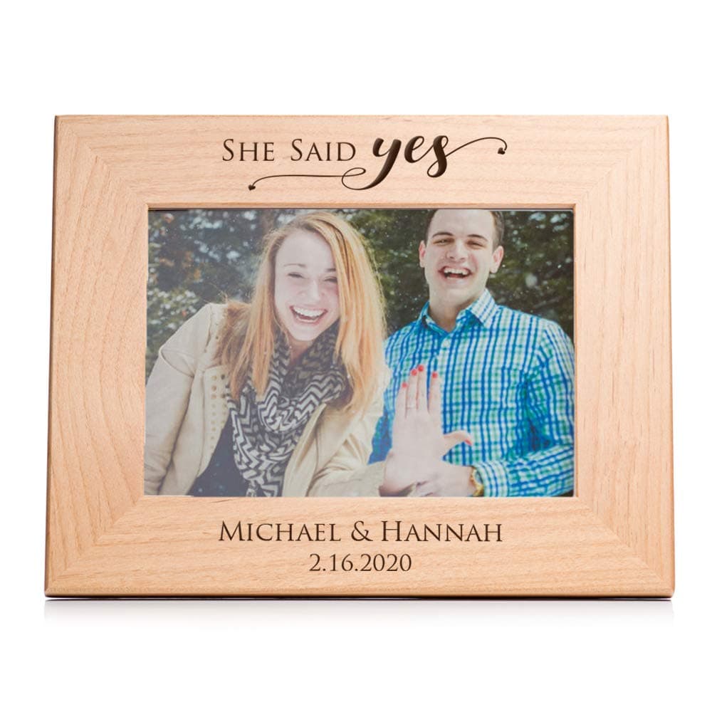 Lifetime Creations Engraved Personalized Engagement Picture Frame (5" x 7" Landscape) - Personalized Engagement Frame Gift, She Said Yes Frame