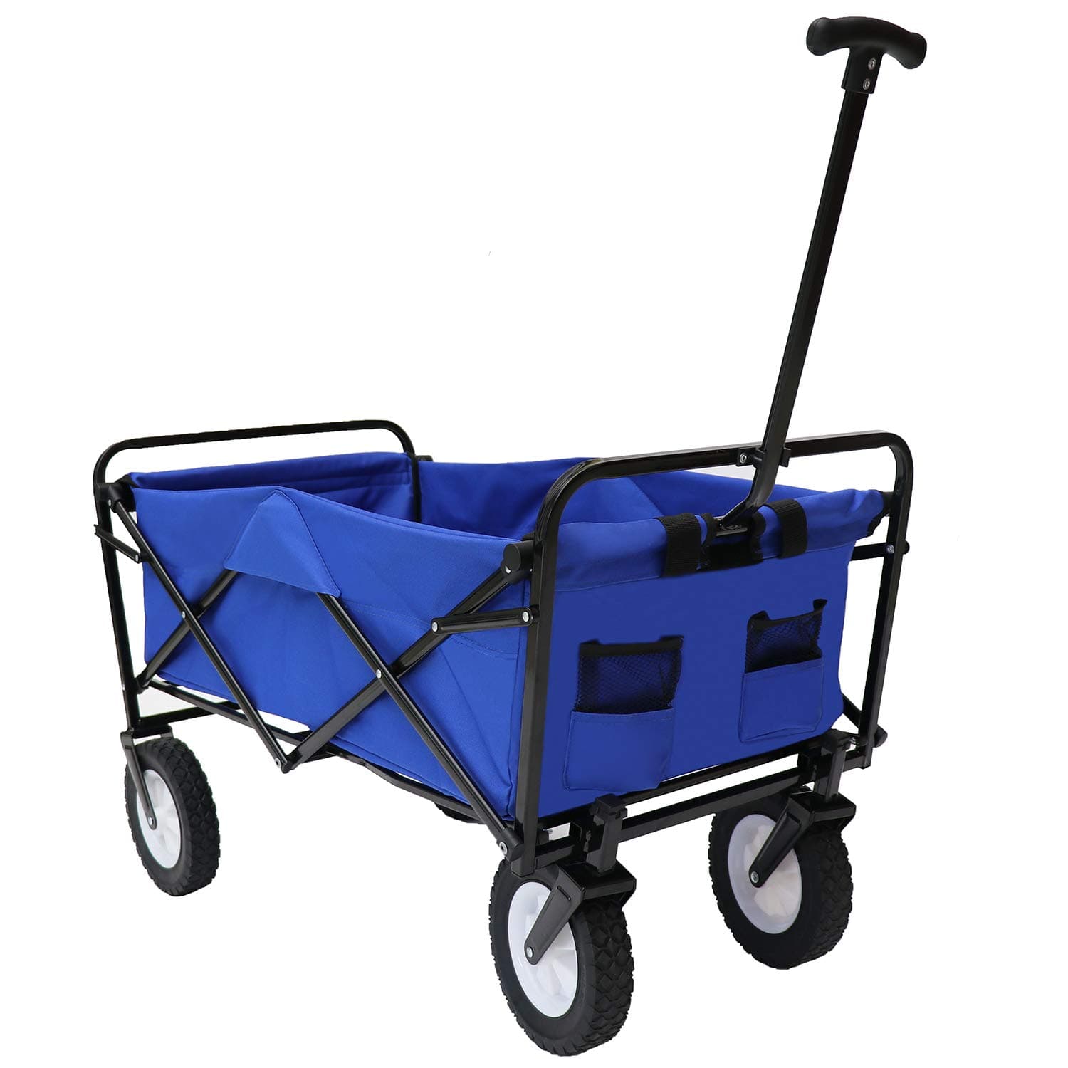 Collapsible Outdoor Utility Wagon Folding Cart All-Terrain Wheels Trolley for Shopping Beach Garden, Blue