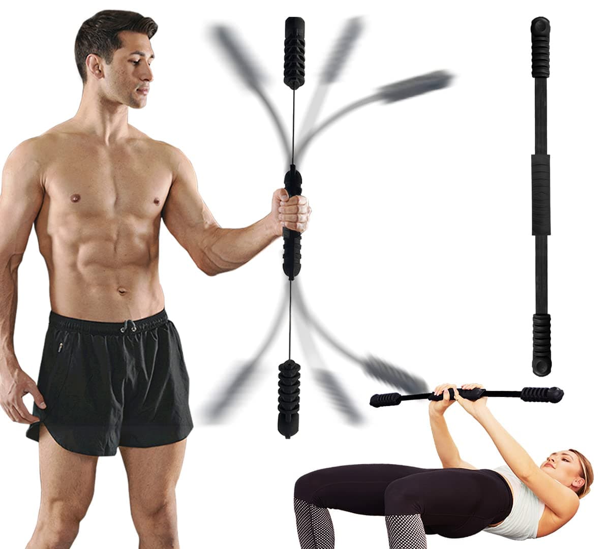 Hotwave Elastic Fitness Bar,Vibration Stick,Body Physical Therapy,Core Strength Training,Power Twister for Arm, Exercise in Home Gym