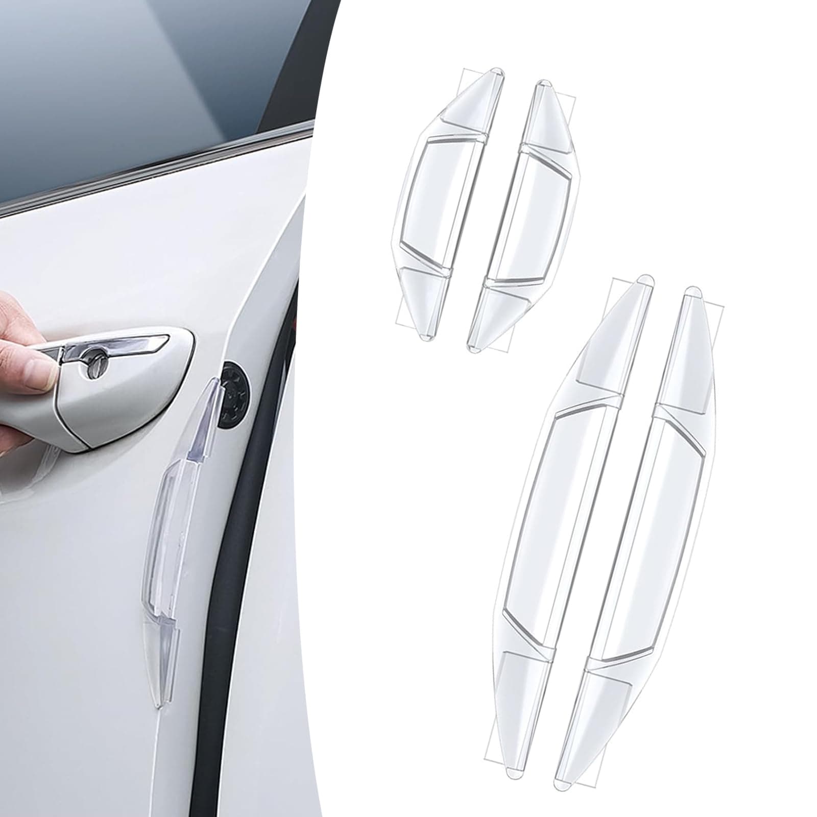 Pack-4 Car Door Anti-Collision Strip, 2 Long 2 Short Rearview Mirror Body Trim, Hollow Buffer Shock-Absorbing Side Door Edge Protector, Unviersal for Car Anti-Scratch Strips (Transparent)