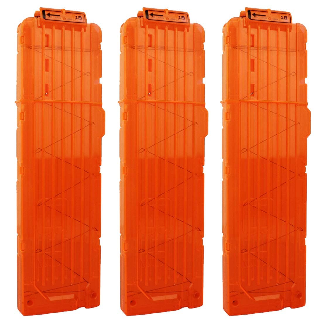 OIMIO 18-Darts Magazines Clips, 3 Pack 18 Darts Quick Reload Bullet Clips Magazine Clips for Nerf n-Strike Elite Blaster Transparent (Orange)