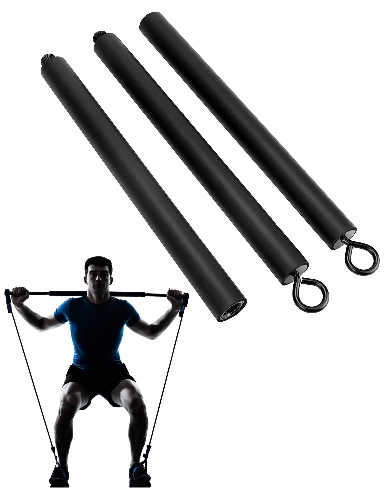 QWORK® Resistance Band Bar Pilates Bar Home Gym Fitness Workout Bar for Strength Training Cardio Exercise - 108CM - Max Load 800lb (Portable Detachable Stick x3)